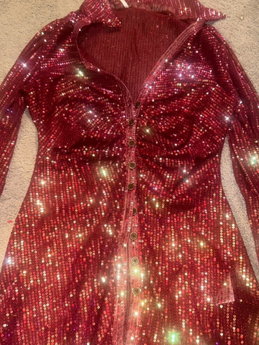 NWT Free People Red/Magenta Sequin Shirtee Top s